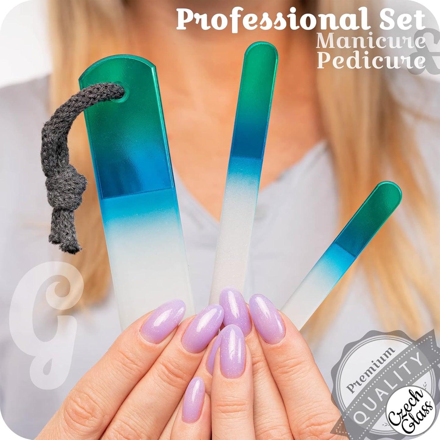 GLADZY Genuine Czech Glass Nail File Set - Callus Remover Foot Rasp, Double Sided Different Grit Surface, Professional Manicure and Pedicure Tools for Natural Nails, Nail Shaper, Ethically Made in EU