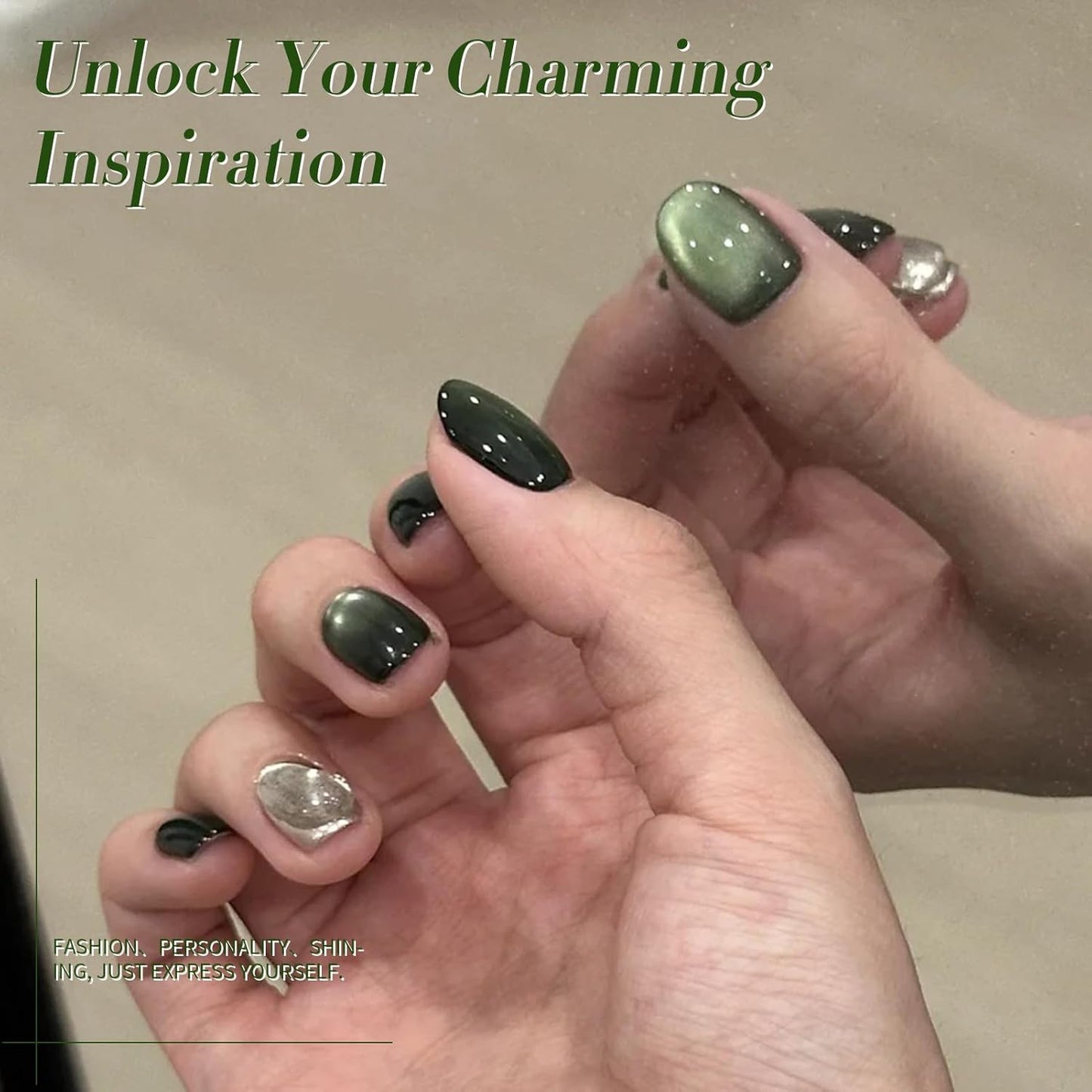 BORN PRETTY Cat Magnetic Eye Gel Nail Polish,Dark Emerald Jelly Glass Magnetic Gel Polish,Green Glitter Soak Off Nail Art Salon Manicure Home Gift 15ml