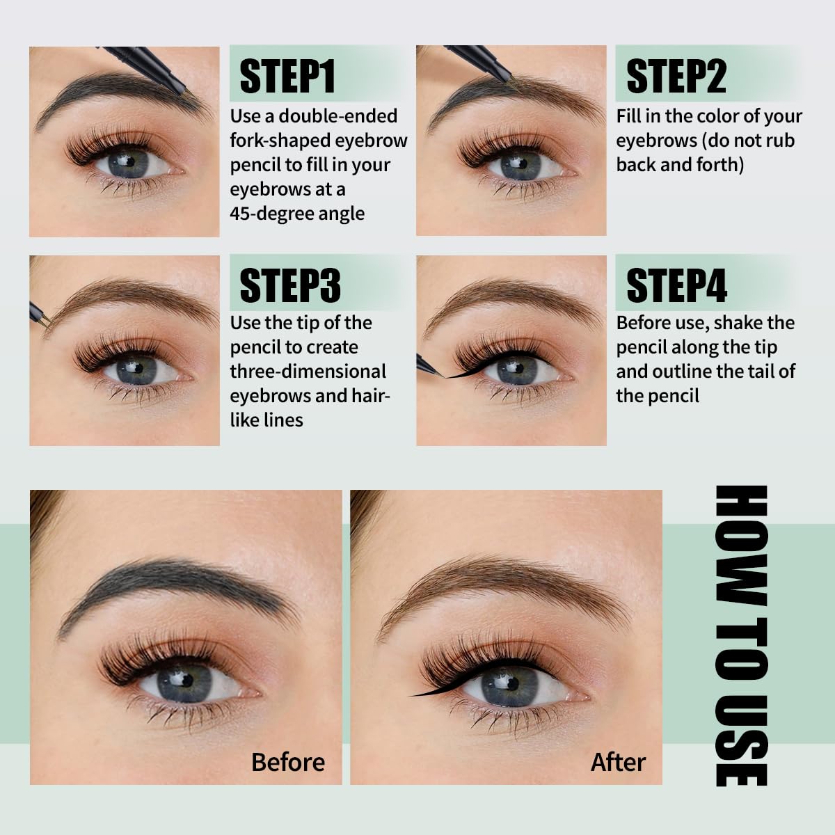 Eye Brow Pencils for Women Brown,2-in-1 Dual-Ended Eye Brow Pencil with 2-Fork-Tip and Precise Brush-Tip, Microblading Eyebrow Pen for Waterproof Long Lasting Natural Hair-Like Brows(Brown)