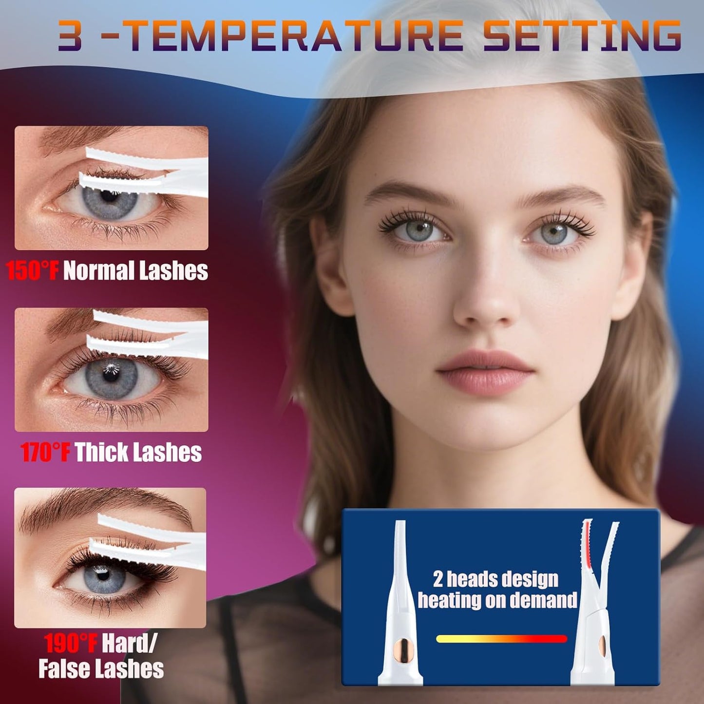 Heated Eyelash Curlers - 2 in 1 Clip- Type Electric lash Curler Best Seller 5S Heating Eyelash Curler LED Display 3 Temp Settings for Makeup Tools USB Rechargeable Natural Curling-White