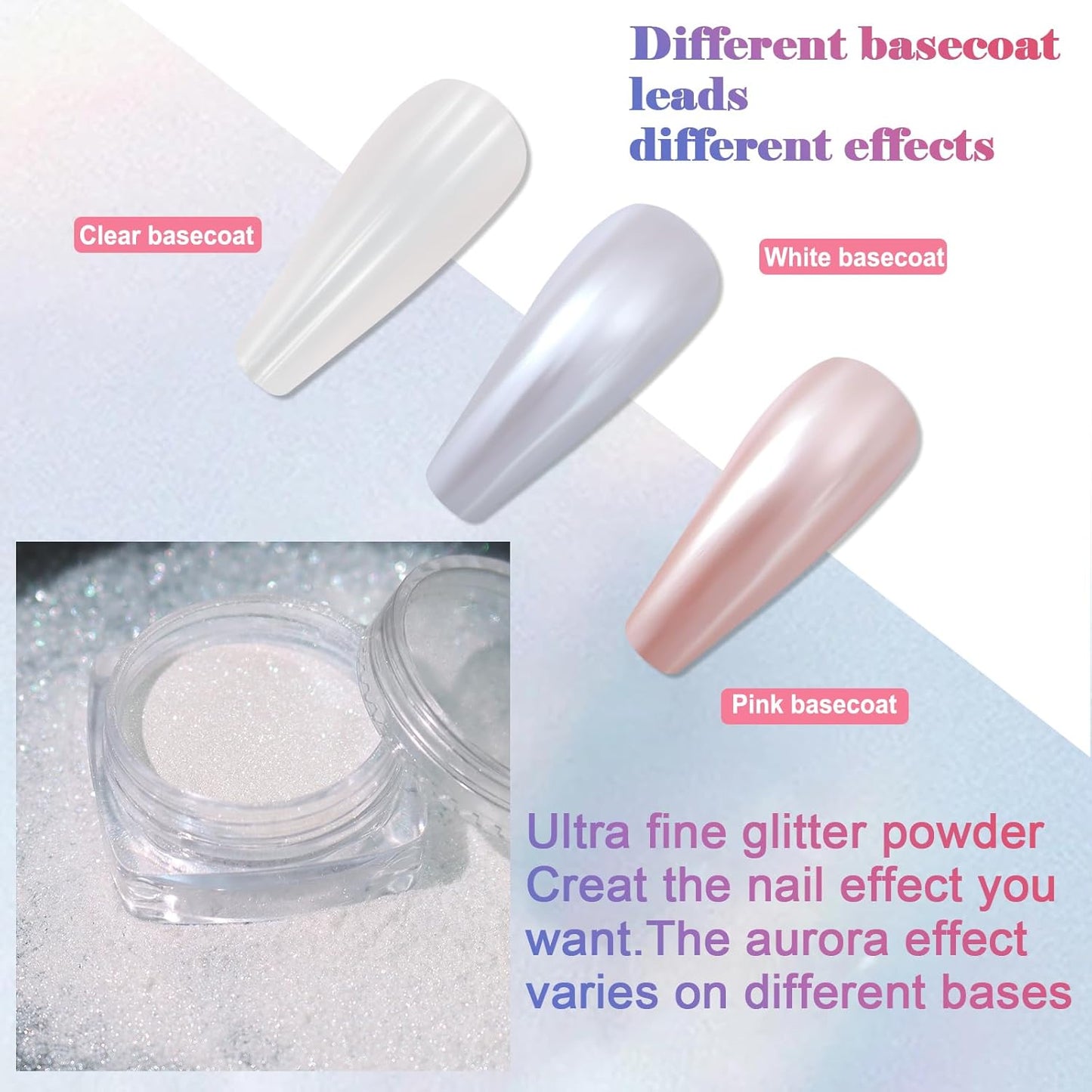 SIUSIO White Pearl Chrome Nail Powder, 2pcs Iridescent Aurora Powder Metallic Mirror Effect Pigment Pearlescent Mermaid Pigment for Nail Art Manicure Decoration Sets