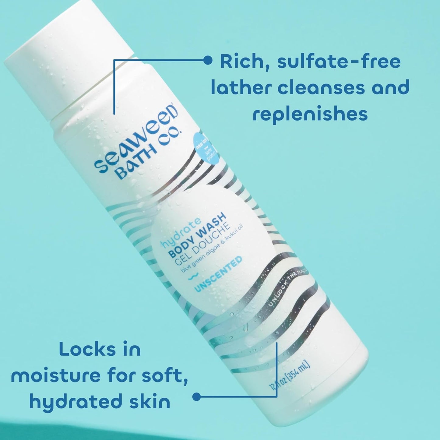 Seaweed Bath Co. Hydrate Body Wash - Unscented | Foaming Shower Gel Cleanser with Natural Ingredients | Fragrance Free and Gentle | Good For Sensitive Skin | 12 oz (Pack of 2)