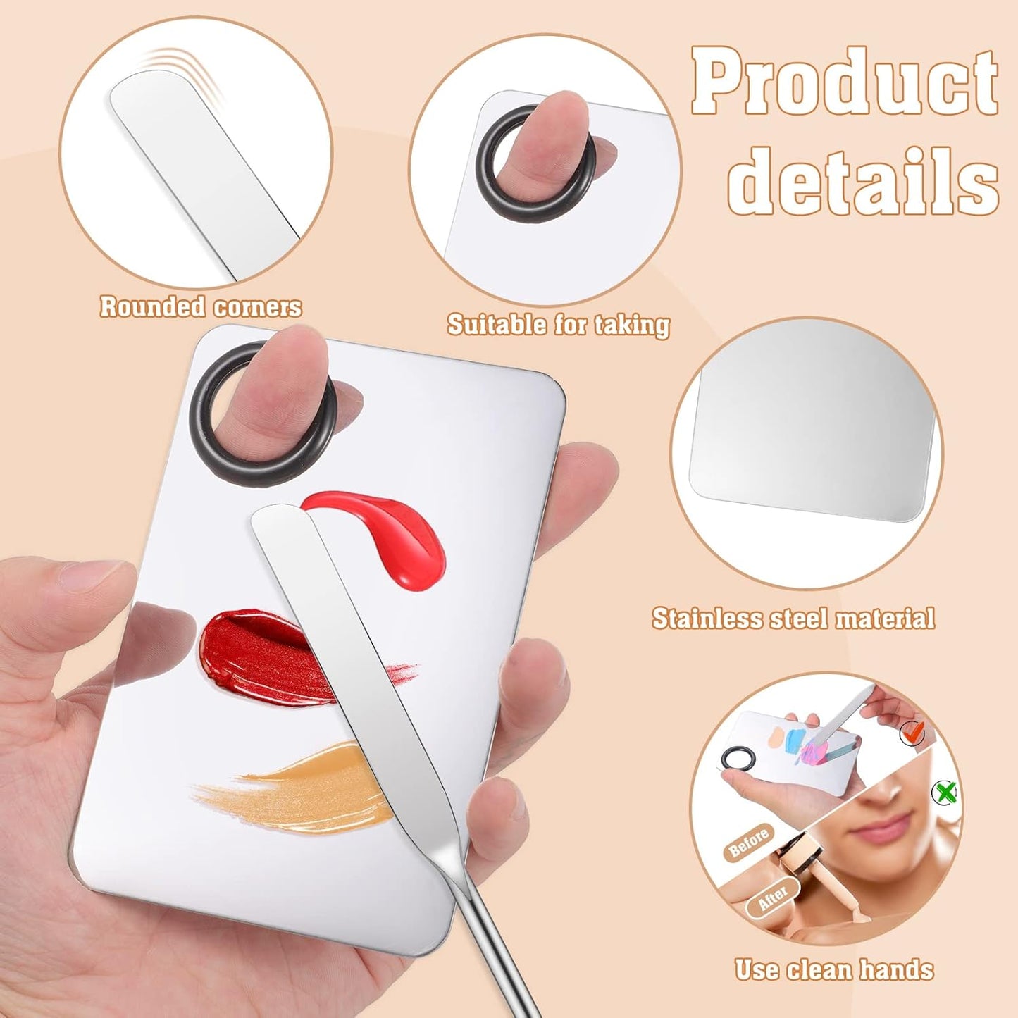 6 in 2 Set Makeup Mixing Palette with Korean Makeup Spatula, Stainless Steel Foundation Palette with Spatula for Mixing Foundation Eye Shadow Eyelash Nail Art