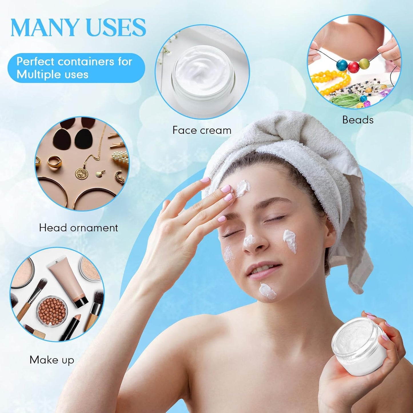 SATINIOR 100 Pcs Plastic Jars with Lids Small Containers Lids Wide Mouth Small Plastic Containers for Lotion Cream Rhinestones Body Butters Travel Storage(1 oz,Blue)