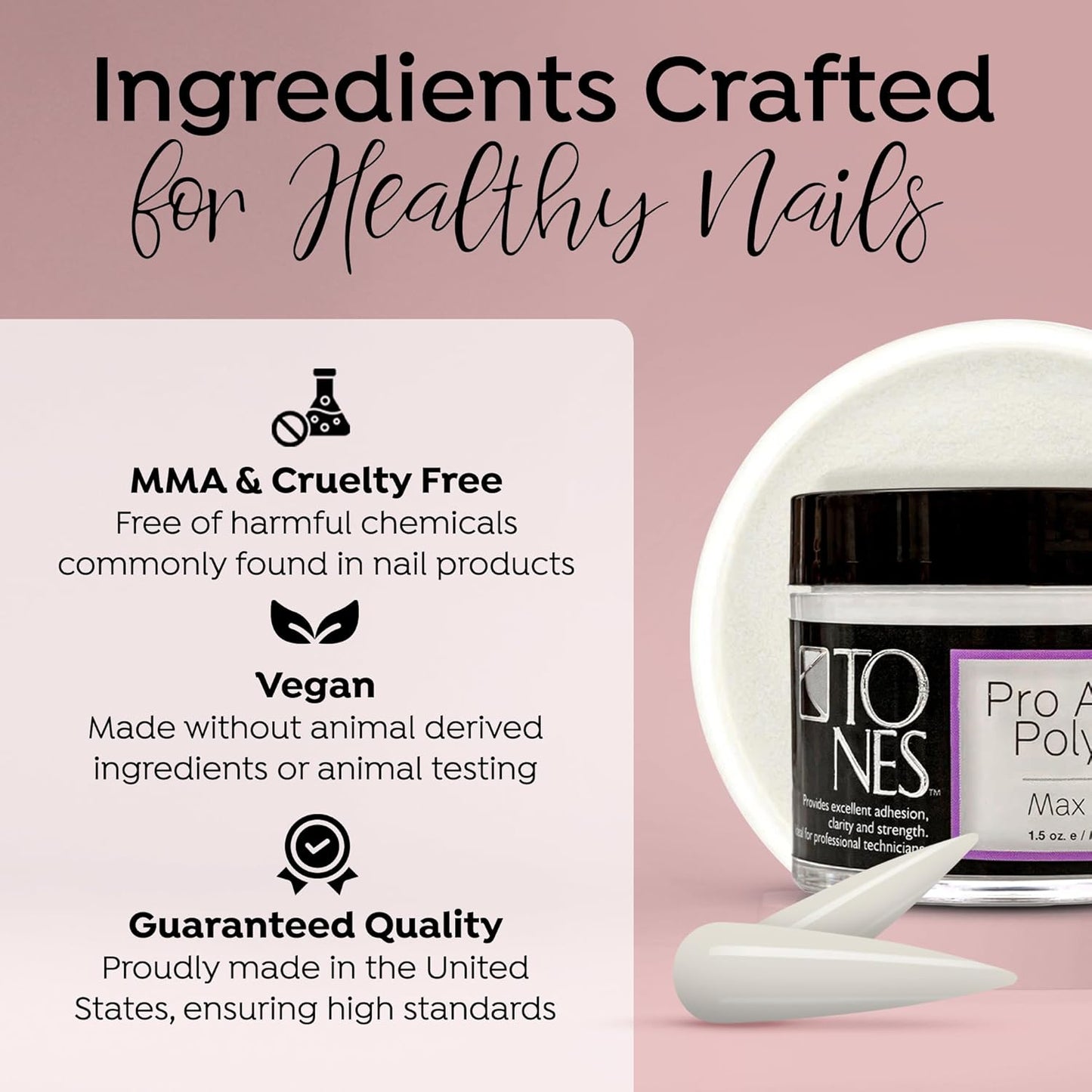 Tones Pro Acrylic Nail Powder, Max White (Creamy, Soft Off-White), (8.5 Fl Oz) - Long-Lasting & Non-Yellowing Polymer for Salon Quality Nail Extensions & 3D Art