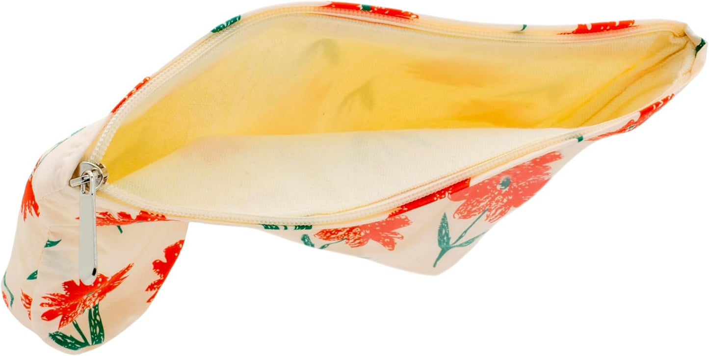 PAZIMIIK Floral Makeup Bag Large Cotton Zipper Pouch for Purse Travel Canvas Make Up Organizer for Women Cosmetic,Small Flower