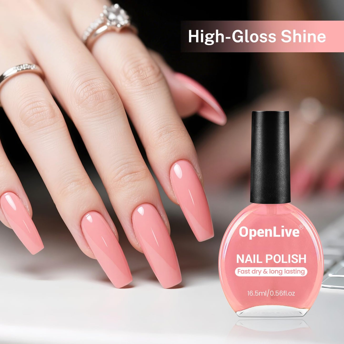 16.5ml Soft Pink Nail Polish Large Volume Quick Dry Nail Polish, Long Lasting Shine, Fingernail Toenail Nail Art DIY Home Travel Nail Art Gift