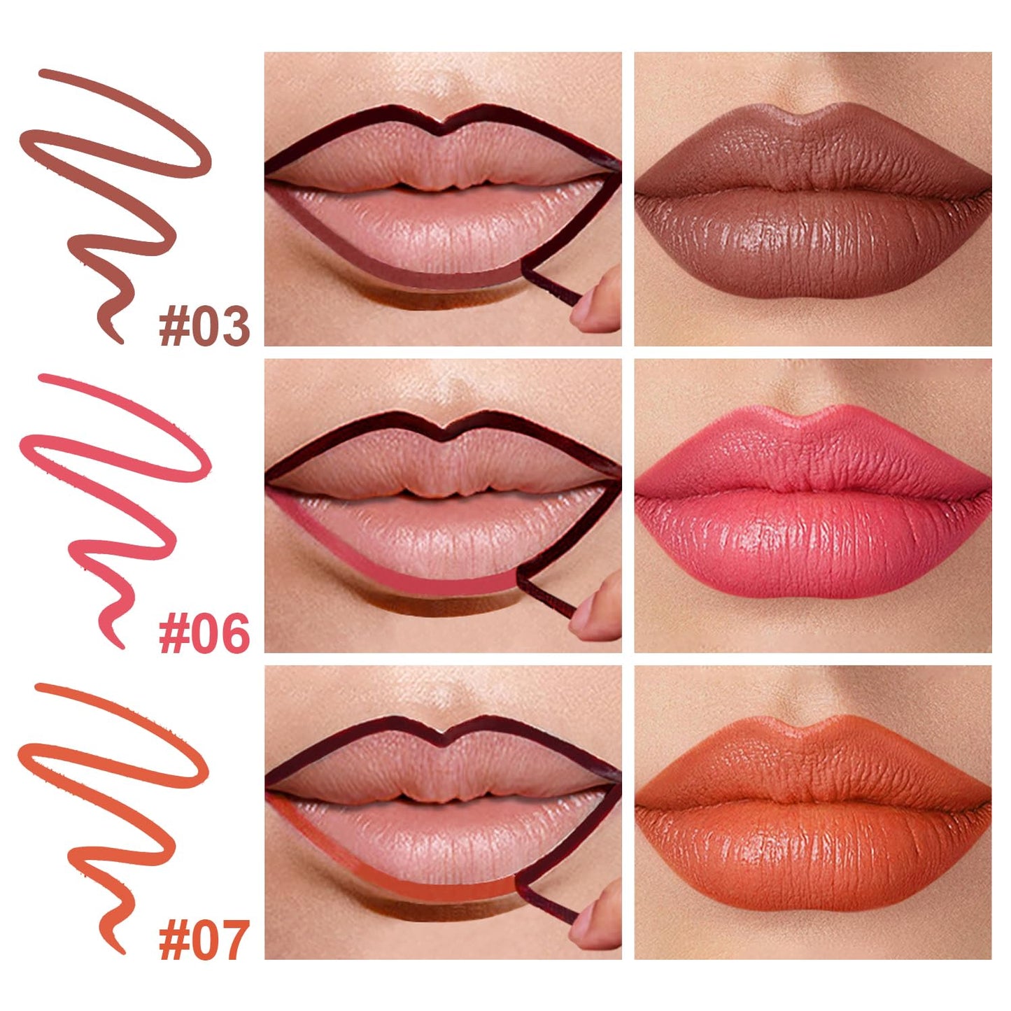 3 Colors Peel Off Lip Liner Stain with Tweezer, Long Lasting Waterproof Lip Tint Stains Makeup Set with Matte Finish for Women, Natural Look, Easy to Use, for All Skin Types (#3,6,7)