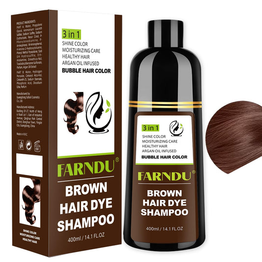 Brown Hair Dye Shampoo for Women Men, Gray Hair Coverage, Natural Herbal Ingredients