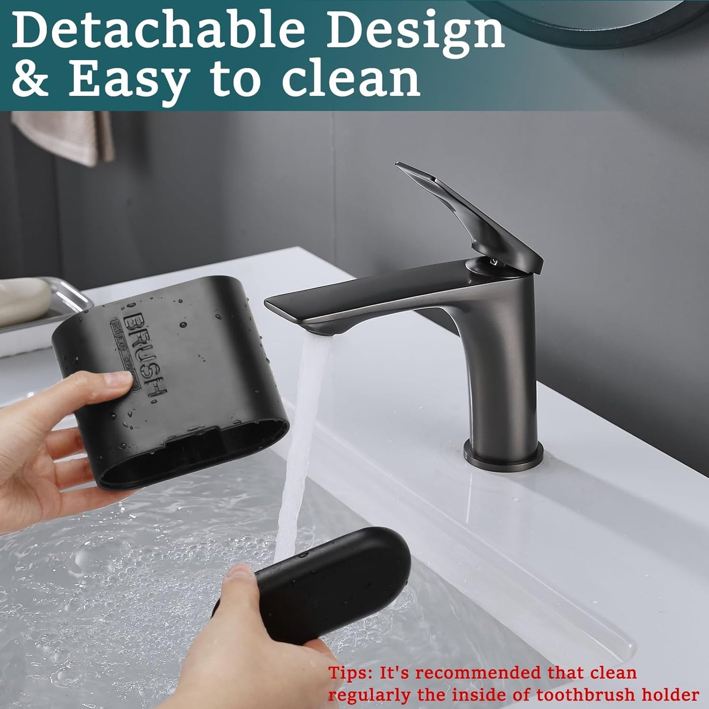 Toothbrush and Toothpaste Holder with Bamboo Divider for Bathroom Countertop Organizer, Detachable for Easy Clean, 2 Slots Electric Toothbrush Holders Storage Caddy Drainage for Family-Black