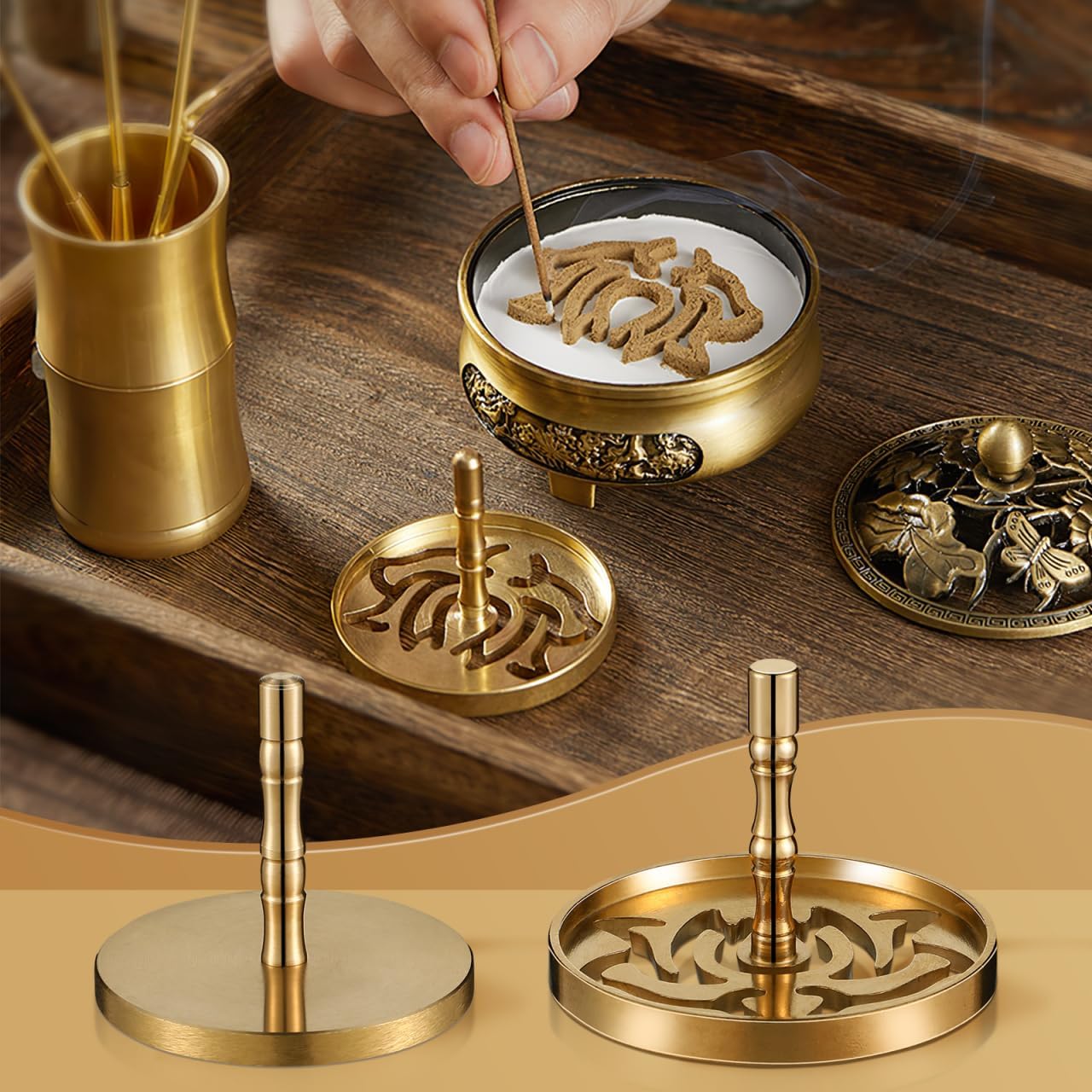 DOITOOL 5 Pcs Incense Making Kit Chinese Incense Burner Mold Premium Accessories for Aromatherapy Yoga Meditation Relaxation-Golden