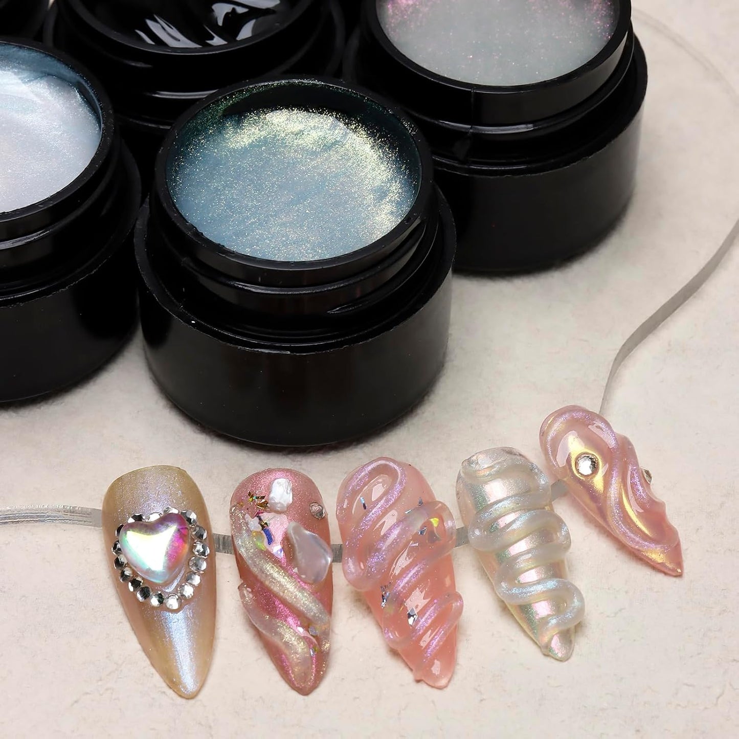 Aurora Mermaid 6 Colors Solid Builder Gel for Nails - 3D Sculpting Non-Stick Hand Carving Extension Kit With Silicone Sculpture Pen for Manicure Salon Home DIY