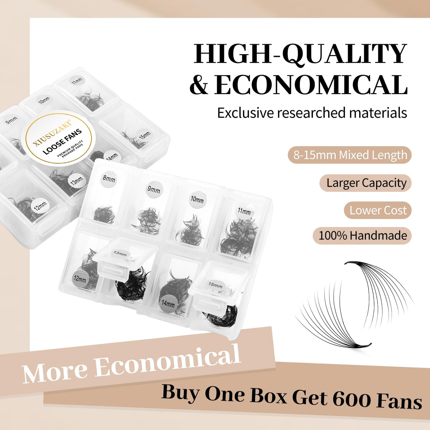 Premade Fans Eyelash Extensions 600 Fans 12D Volume Lash Extensions 0.07 Thickness Eyelash Extension C Curl Premade Lash Fans Mix 8-15mm Fluffy Soft Handmade Loose Fan(600Fans-12D-0.07-C,8-15mm)