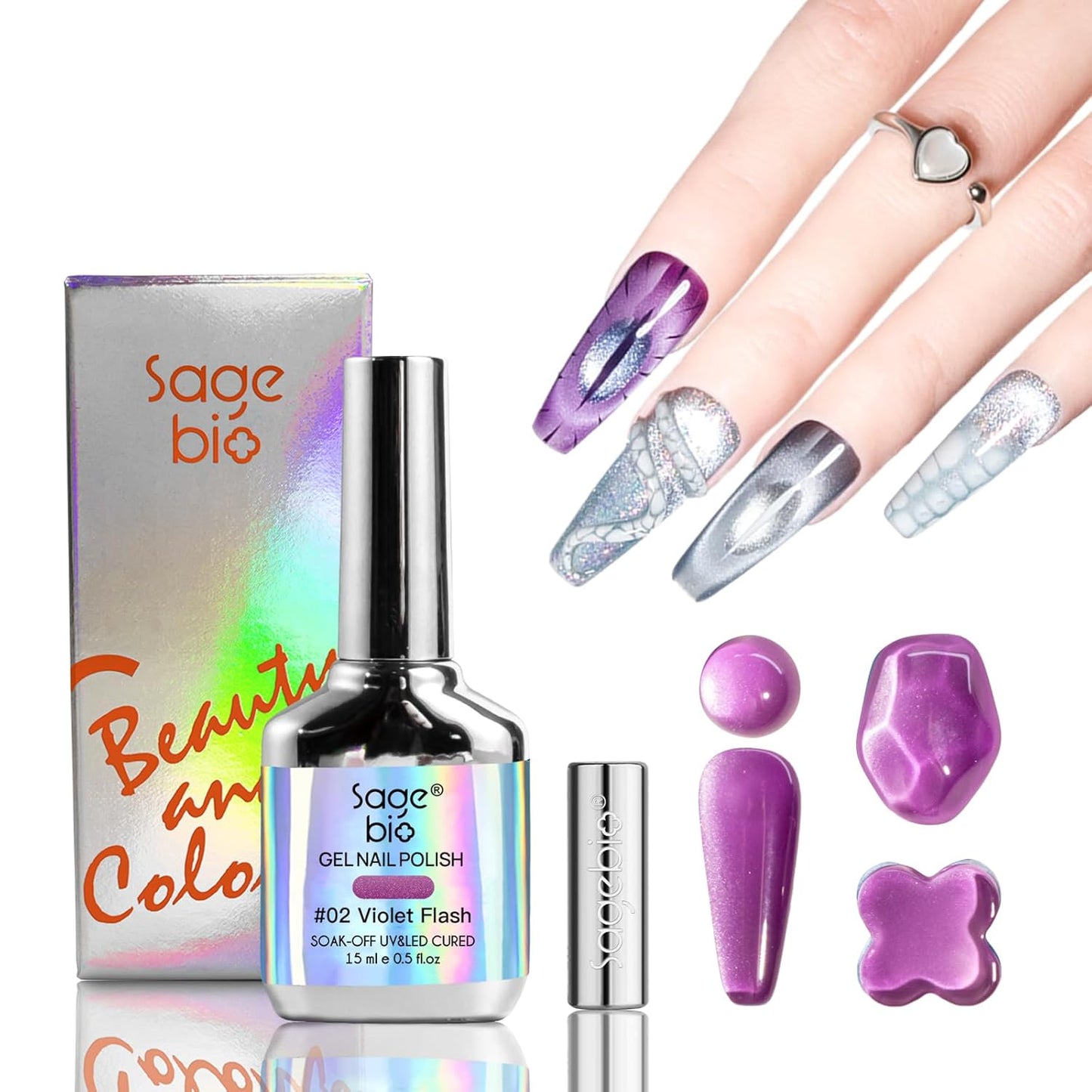 High-Density Cat Eye Gel Nail Polish with Magnet Stick, 15ml Dopamine Color Palette, Magnetic Effect Gel for DIY Manicure, Multiple Color Options - Violet Flash