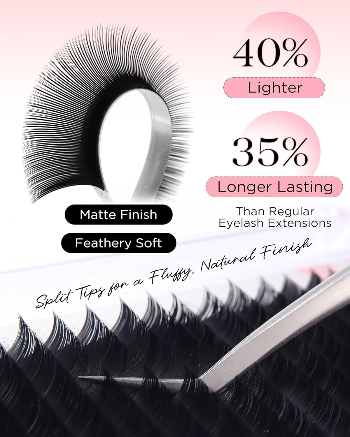 BEYELIAN Ellipse Flat Lash Extension 16 Rows 0.15 C Curl 15mm Single Length Tray Flat Eyelash Extension Matte Black Classic Lash Extensions Professional Supplies