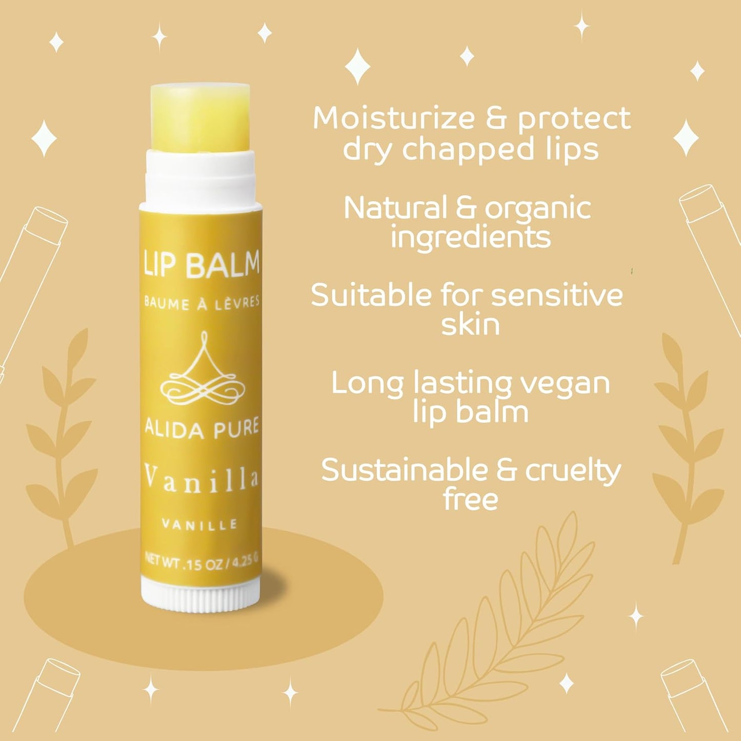 Vanilla Lip Balm Collection, Vegan Set, Beeswax Free, with Organic Jojoba and Avocado Oil, Vitamin E, Natural Moisturizer for Dry, Chapped Lips, 3 Tube Set