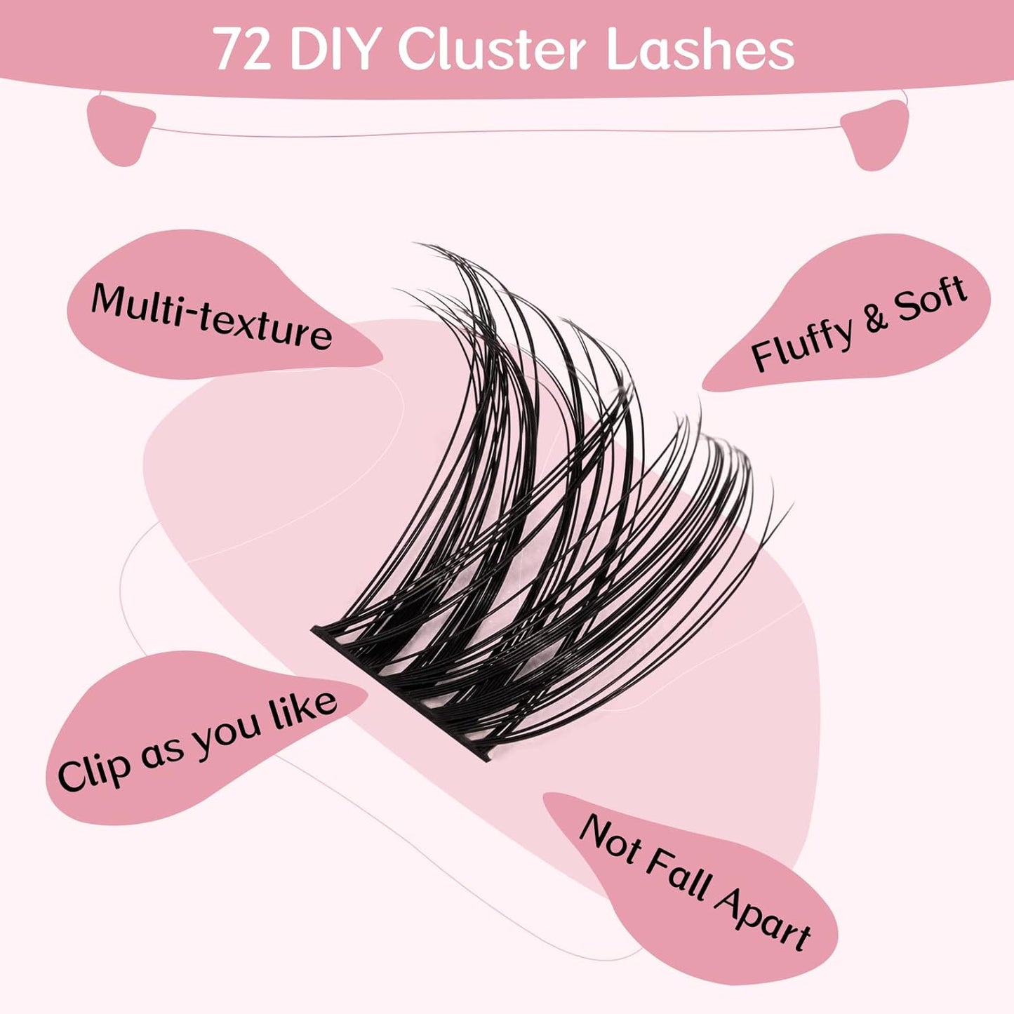 Cluster Lashes 72 Pcs Lash Clusters DIY Eyelash Extension Individual Cluster Eyelashes Tender Style Self-Application Fluffy Super Thin Band Reusable Soft & Comfortable(Tender-D-8-16mix)