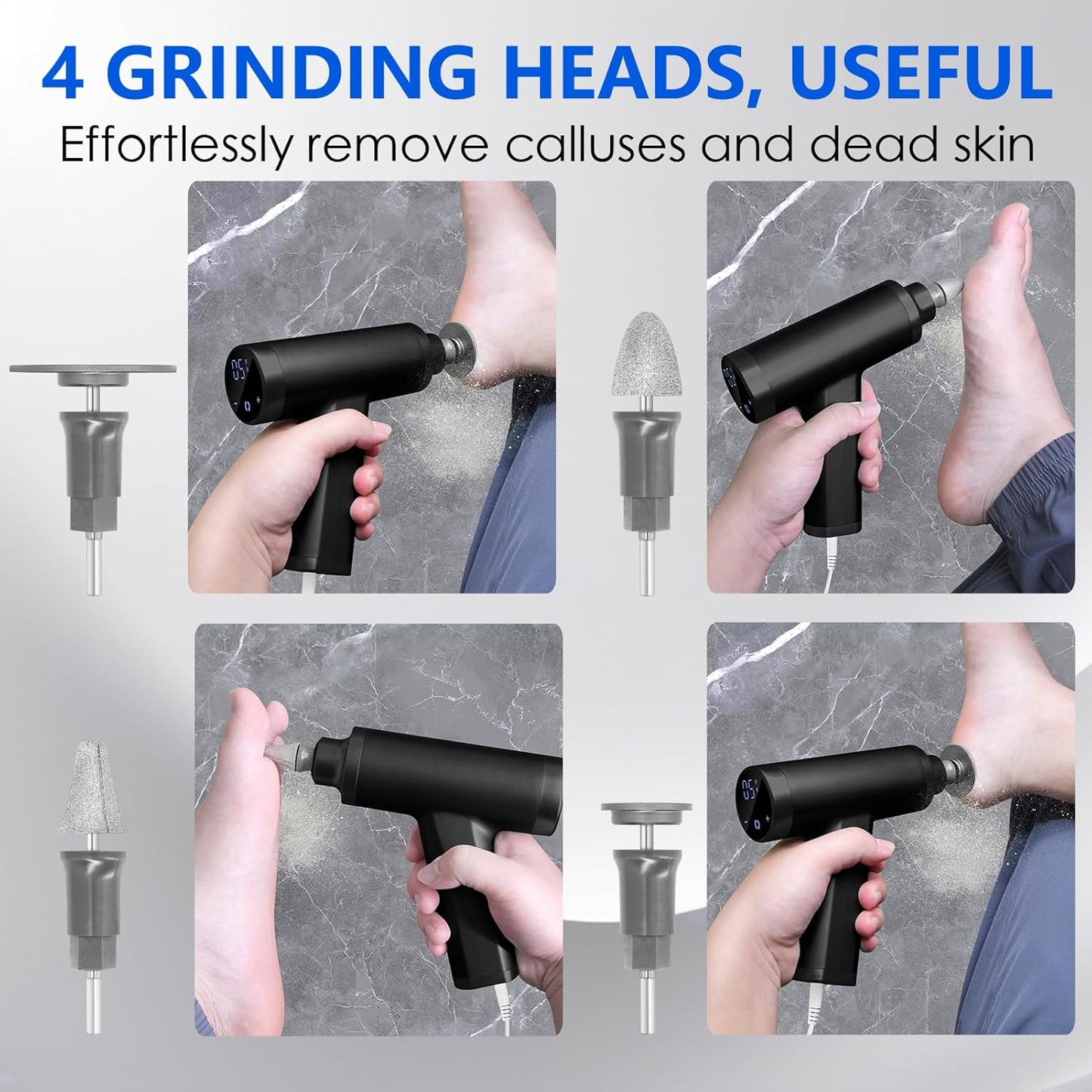 Upgraded Electric Callus Remover for Feet 4500rpm, Adjustable Speed Professional Electric Foot Sander Grinder Foot File for Calloused Feet Dead Hard Cracked Skin, with 4 Interchangeable Heads (Black)