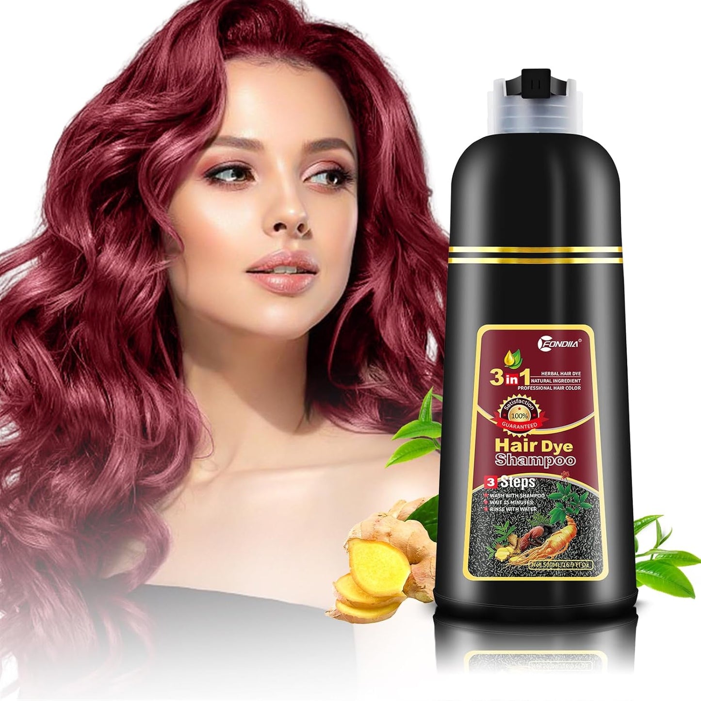 Leorx 3 In 1 Wine Red Color Hair Dye shampoo, For Refresh and Instant Herbal Coloring For Women&Men - Tintes Para El Cabello Profesional