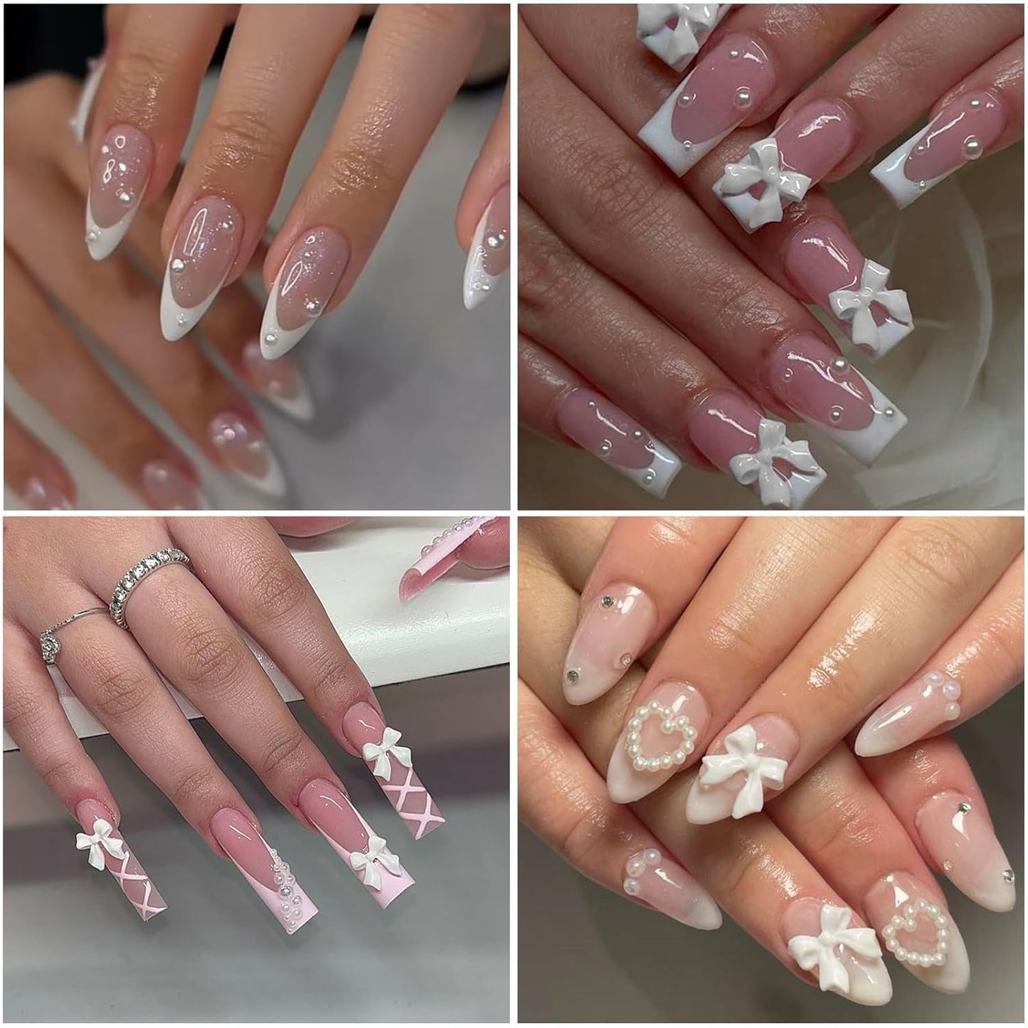 Nail Art Pearls with Glue Gel Flatback Pearls White Bow Nail Charms Heart Butterfly Nails Gems Pearls Accessories for Women Nails Design Decoration