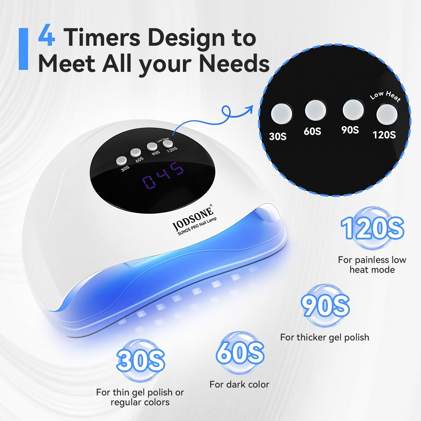 JODSONE U V LED Nail Lamp Professional Cure Auto Sensor and 4 Timer Gel Nail Lamp White