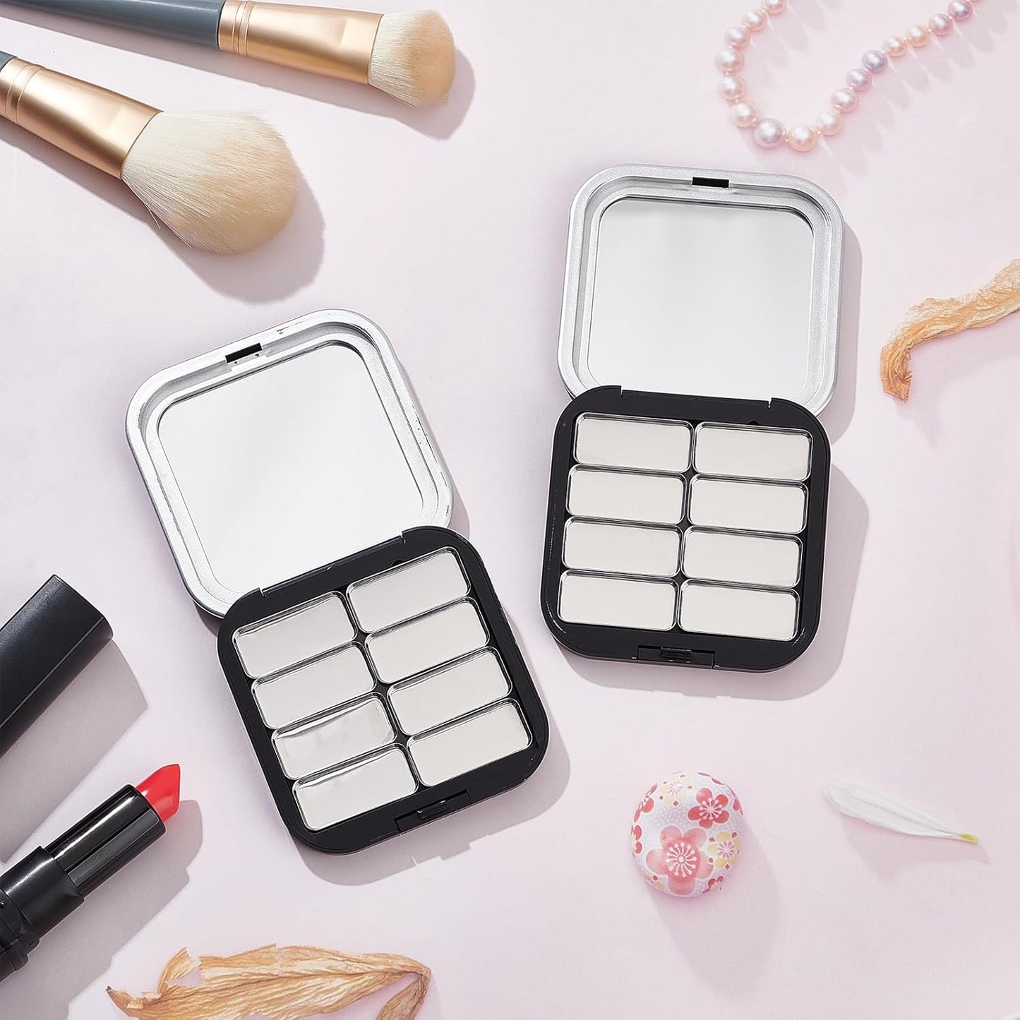 NICENEEDED 2 Pcs Empty Eyeshadow Palettes, 8 Grids Blush Pallet Makeup, DIY Eye Shadow Pigment Holder Case Refillable Cosmetic Sample Makeup Storage Box for Women