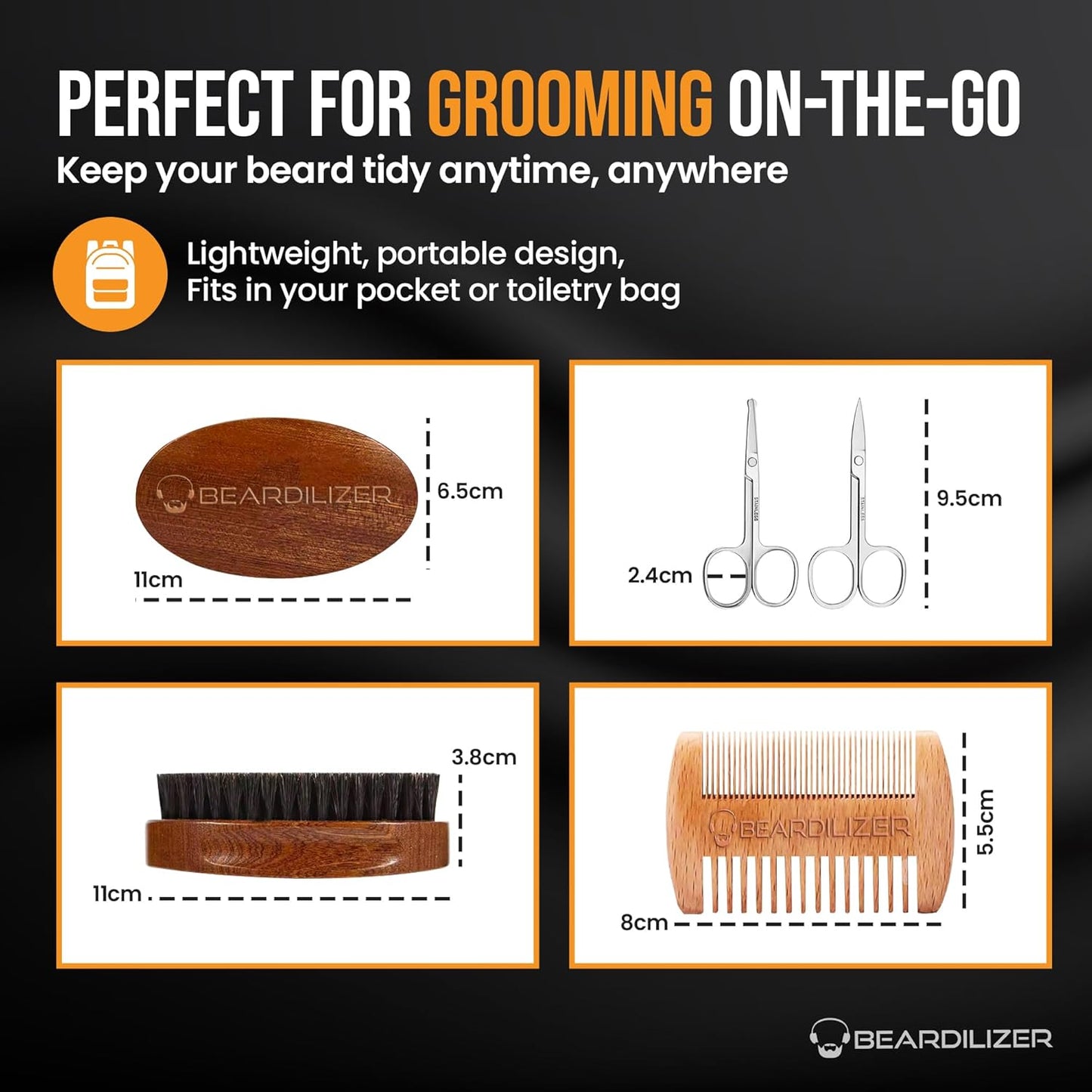 Beardilizer Beard Brush Kit, 100% Pure Boar Bristle Brush, Luxury Wood Comb & 2 Mustache Scissors, Professional Grooming & Care, Beard Accessories for Men