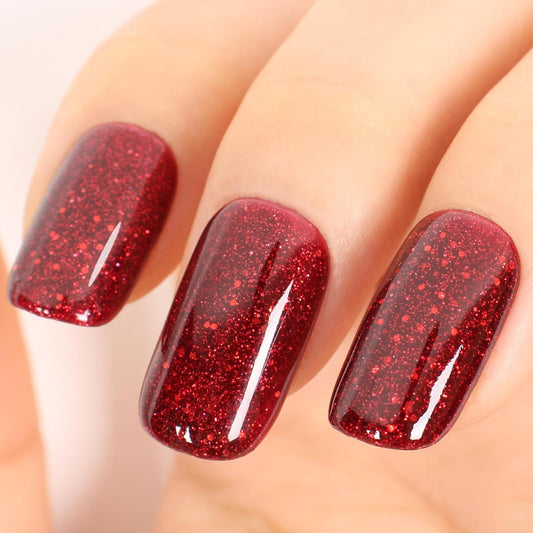 Glitter Red Gel Polish,Sparkly Shimmer Christmas Red Glitter Gel Nail Polish,0.51 Fl Oz Soak Off UV Poinsettia Gel Nail Polish for DIY Nail Art,Holiday Gifts - GP0064