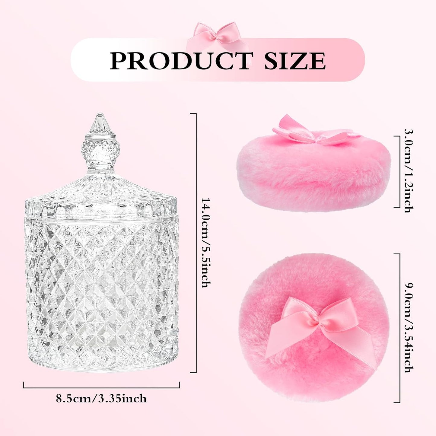 2 Pieces Large Body Powder Puff and Container Powder Container with Puff Crystal Case Soft Washable Reusable Velour Face Body Glitter Wet Dry Makeup (Rome)