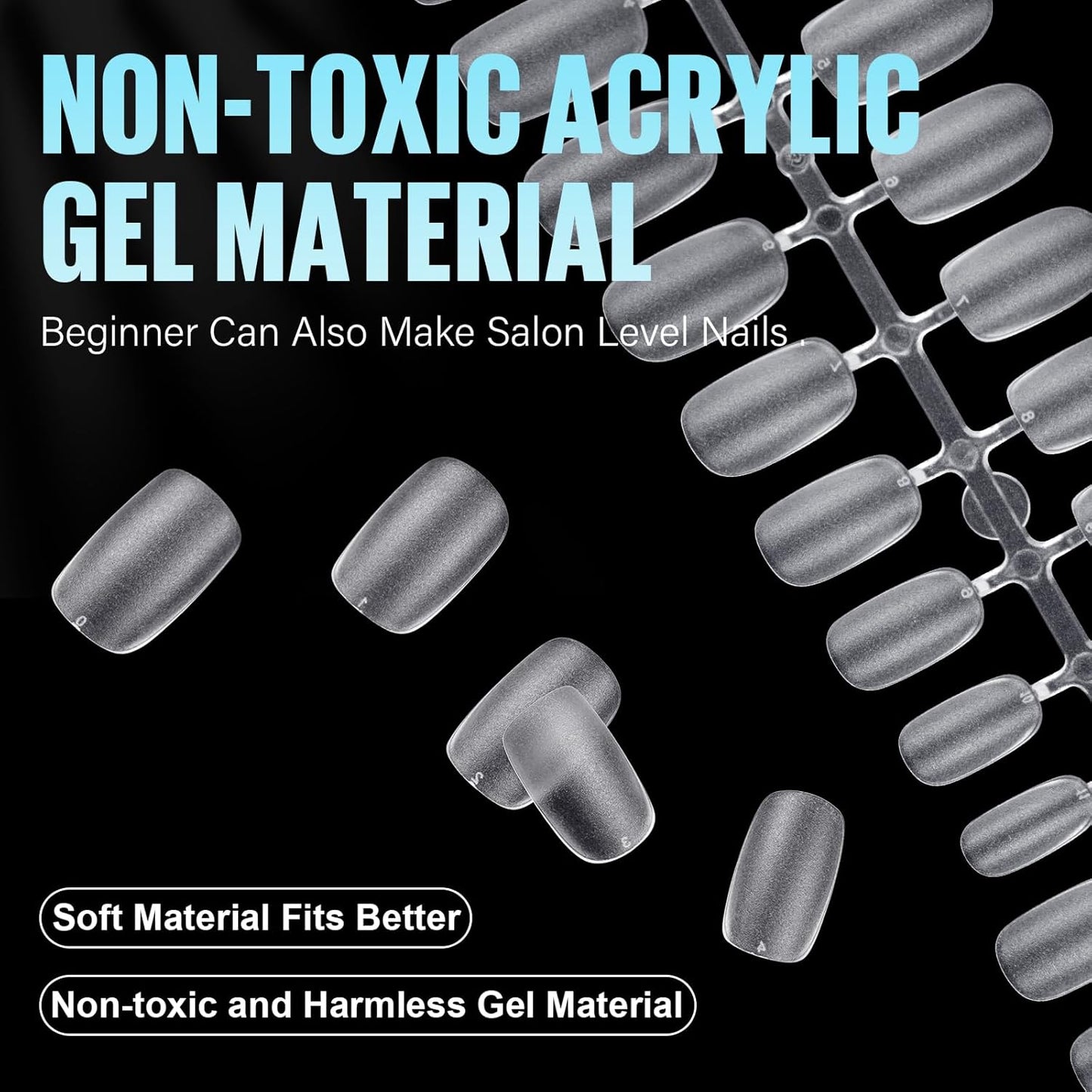 TOMICCA Short Oval Nail Tips, 240Pcs 15Sizes Double Sided Matte Nail Tips for Manicure, Acrylic Full Cover Fake False Press on Nails for Home DIY Art