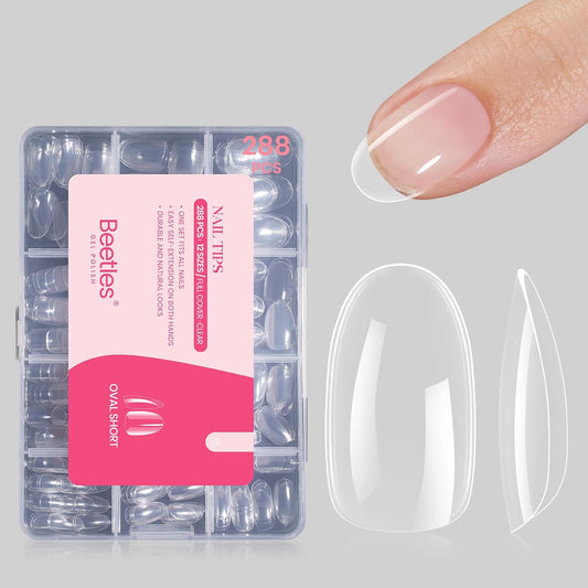 Beetles Gel Nail Tips 288Pcs Pre-Shaped Short Oval Fake Nails Gelly Tips Clear Press on Nail Tips Full Cover False Nails Gifts for Girls Women Gelly Tips Home DIY Nail Salon