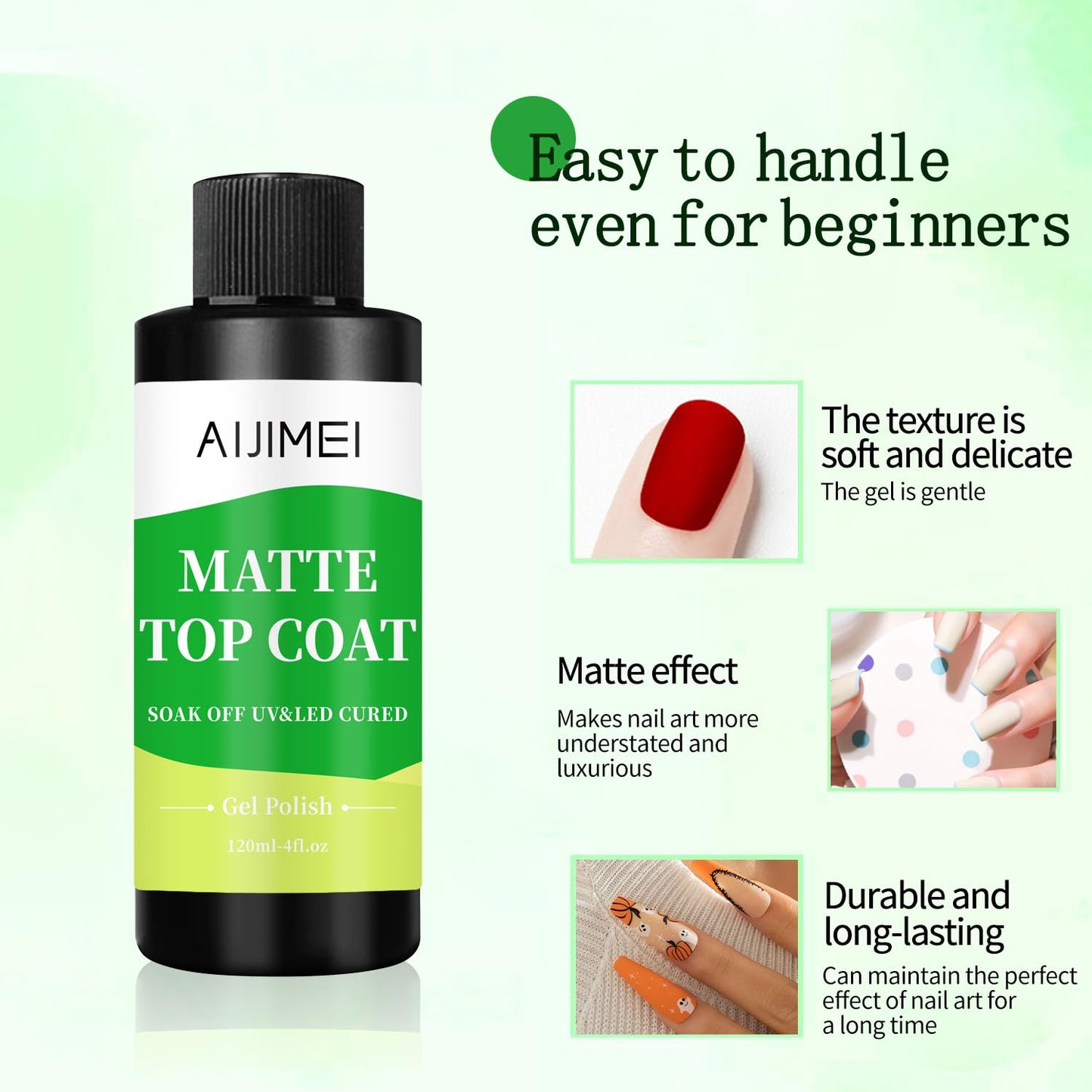 AIJIMEI Elegant Satin Matte Top Coat for Nails Finish Nail Polish Matte Nail Top Coat, Long-Lasting Nail Polish Matte Top Coat & Quick-DryTop Coat Satin Matte TopCoat 4 Fl Oz