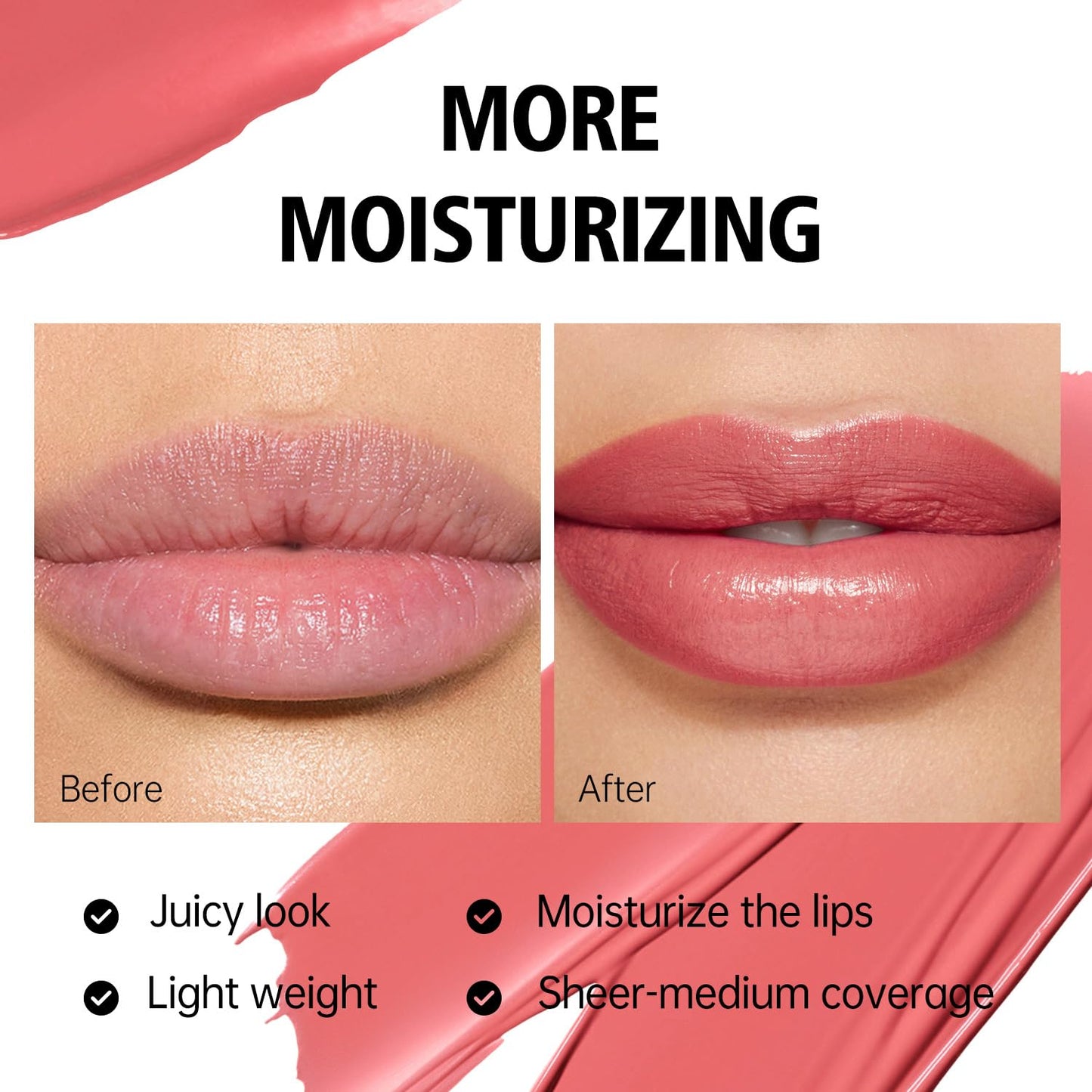 MAKI YIKA Moisture Pink Lipstick for Women Hydrate Lip Balm for Dry Cracked Lips Weightless Glossy Lip Color Juicy Finish,MA062 Pastel Pink
