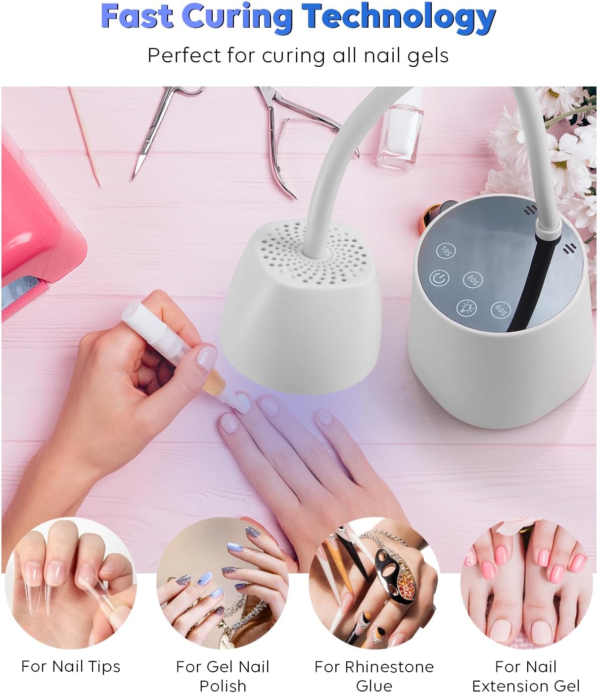 UV Nail Lamp, 2 in 1 UV Light for Gel Nails Curing Polish and Desk Lamp,27W Rechargeable LED Nail Light Nail Dryer with 3 Timers & Auto Sensor, Fast Flash Goosenecks Lamp for Home DIY Manicure-White