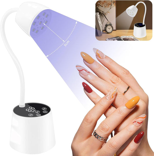 UV Nail Lamp, 2 in 1 UV Light for Gel Nails Curing Polish and Desk Lamp,27W Rechargeable LED Nail Light Nail Dryer with 3 Timers & Auto Sensor, Fast Flash Goosenecks Lamp for Home DIY Manicure-White