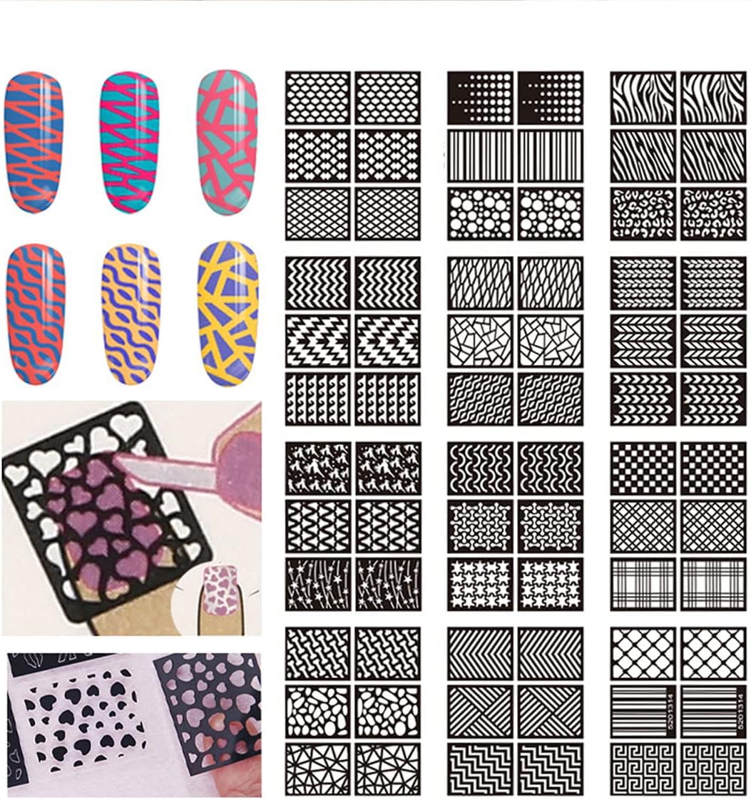 Nail Stencils for Nail Art Reusable,Nail Vinyl Stencils Sticker 144 Pieces 72 Designs,Hollow DIY Manicure Decoration Decals French Tip Nail Guides Supplies（24 Sheets）.