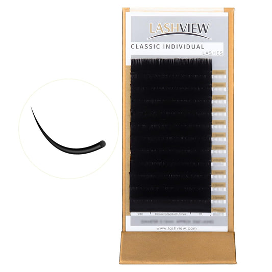 LASHVIEW 0.20 Thickness Silk Fake Eyelash D Curl 12mm Extensions Thick Lashes Natural Individual Semi-Permanent Eyelashes Application for Professional Salon Use