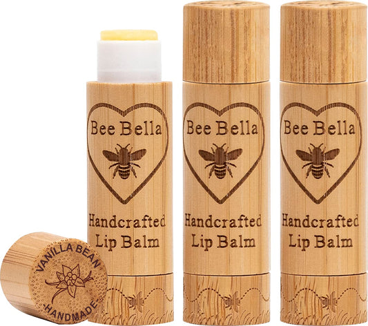 Bee Bella Lip Balm, Vanilla Bean, 3 Pack, Moisturizing Lip Care, 100% Natural, Original Organic Beeswax with Vitamin E, Handmade in USA