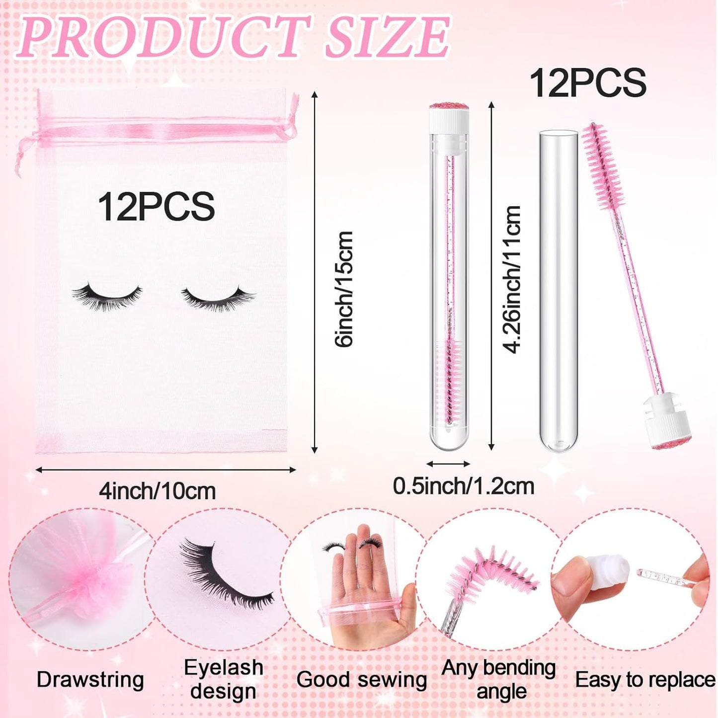 Zhehao 80 Pcs Lash Shampoo Bottle Brushes Kit 20 Foam Pump Dispensers 20 Lash Shampoo Brushes 20 Eyelash Aftercare Bag 20 Cleaning Pipes, Eyelash Extension Supplies(Pink)