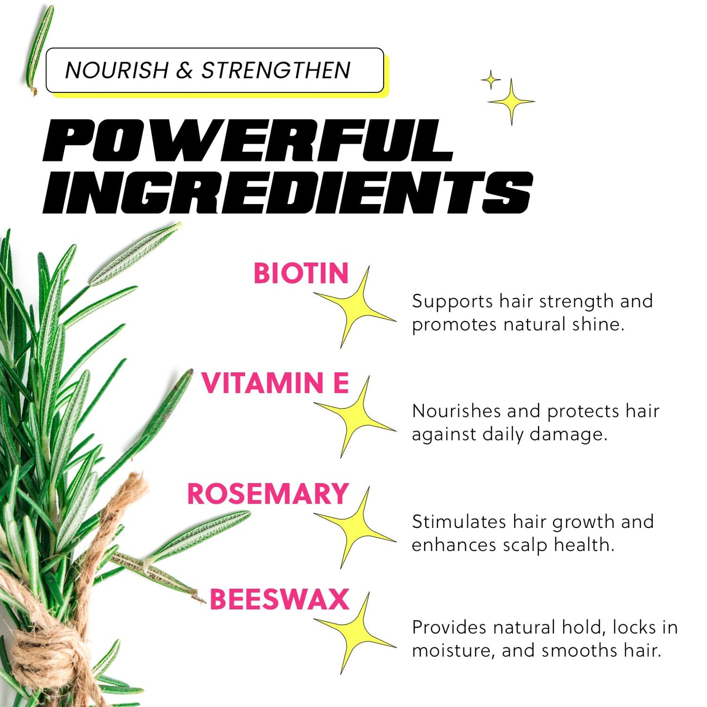 Hair Wax Stick 2.7 fl oz – Strong Hold, Tames Flyaways – Biotin, Vitamin E & Rosemary Formula – Hair Wax Stick for Men & Women, Slick Back Styles, Supports Healthy Hair for All Types