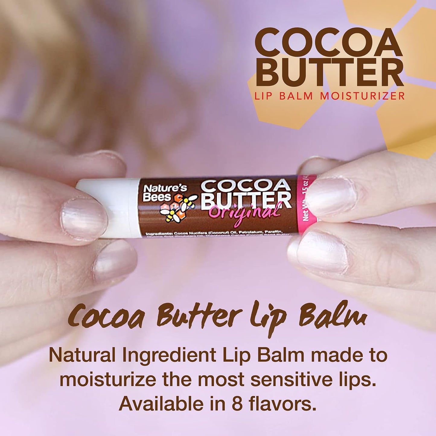 Nature's Bees, Cocoa Butter Lip Balms, Lip Moisturizer Treatment - Pack of 72, (Original Variety Assortments - Original, Olive Oil, Mango Butter, Shea Butter)