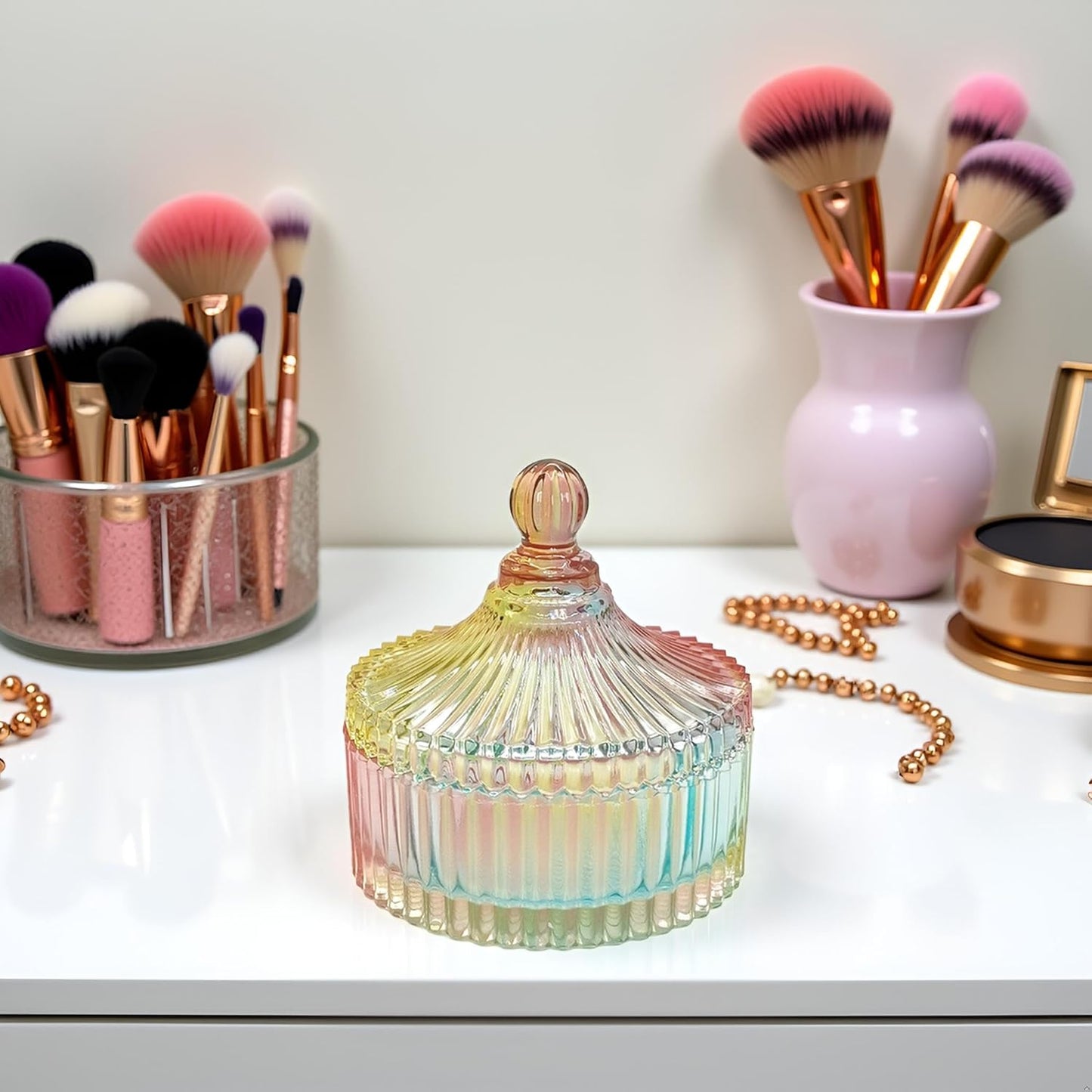 Extra Large Body Powder Puff and Container - Vintage Glass Dusting Powder Container with Soft Puff for Women & Girls (5.9x5.9x5.9 IN)-GRB010-Colorful-A