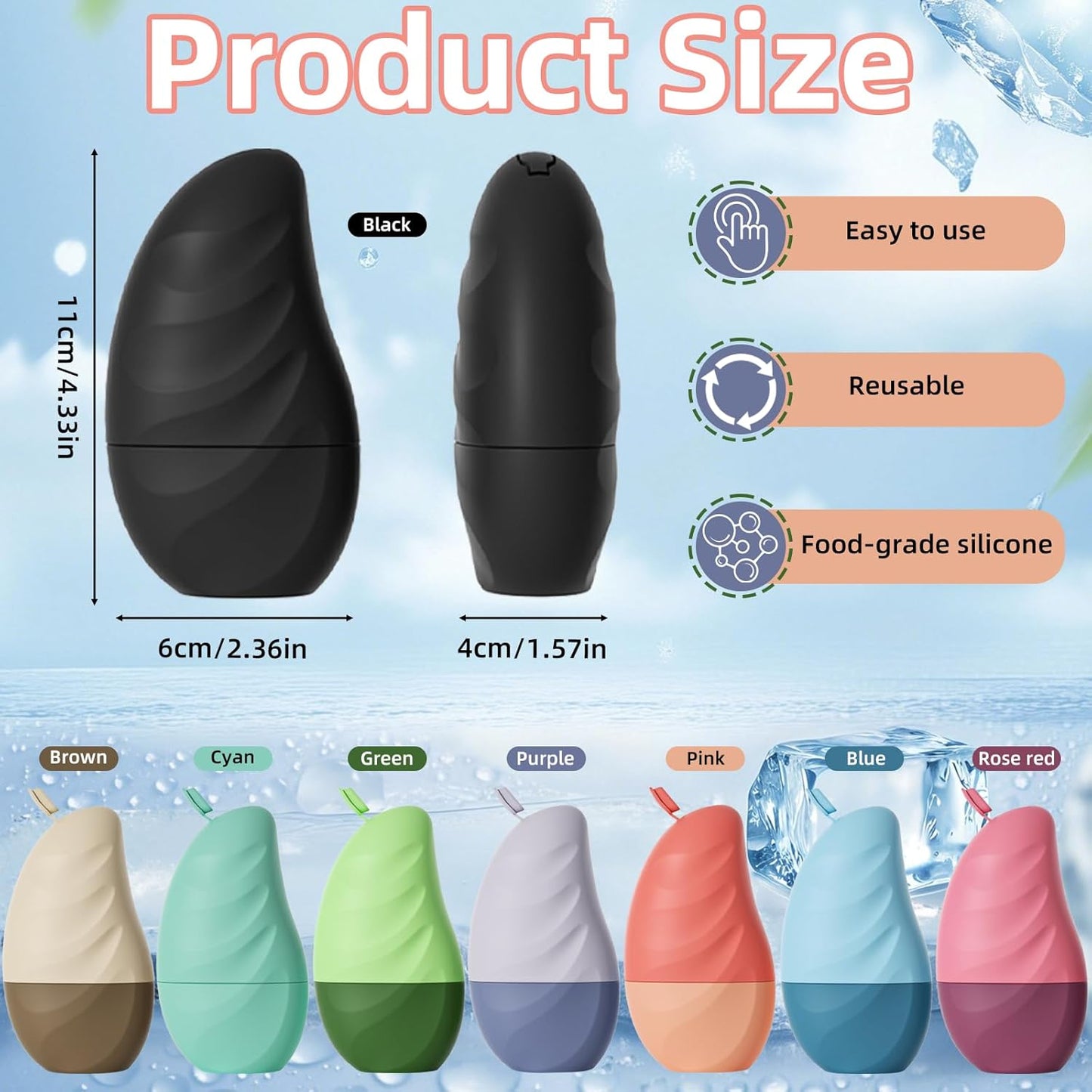 Silicone Facial Ice Cube Roller Massager, Facial Beauty Care Tool, Reusable Face Ice Mold - Brighten Skin, Reduce Puffiness for Face & Eyes (Black)