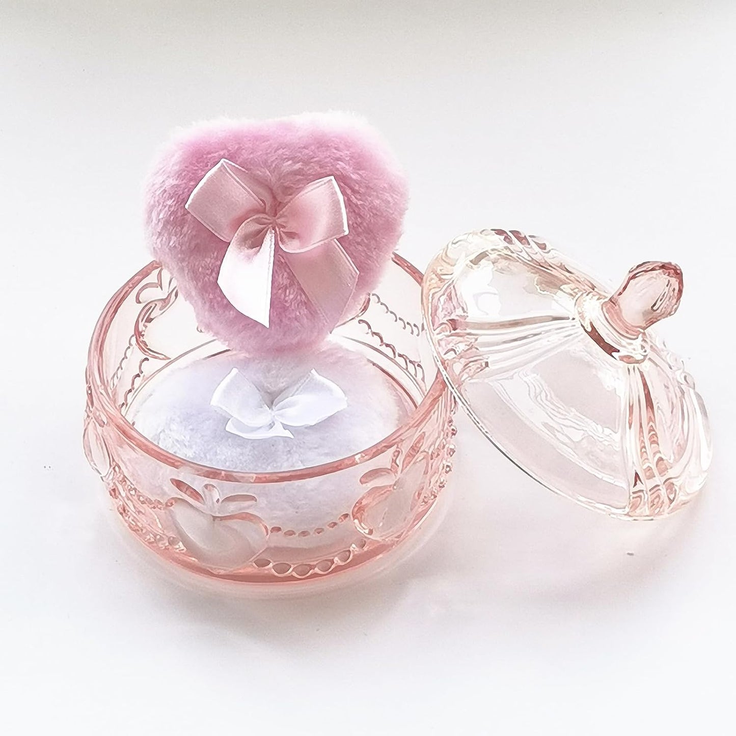 Body Powder Puff and Container - Glass Dusting Powder Container with 2 Soft Puffs Vintage Powder Puff Case for Women & Girls (3.93x3.93x4.13 H in) - GRB017-Pink