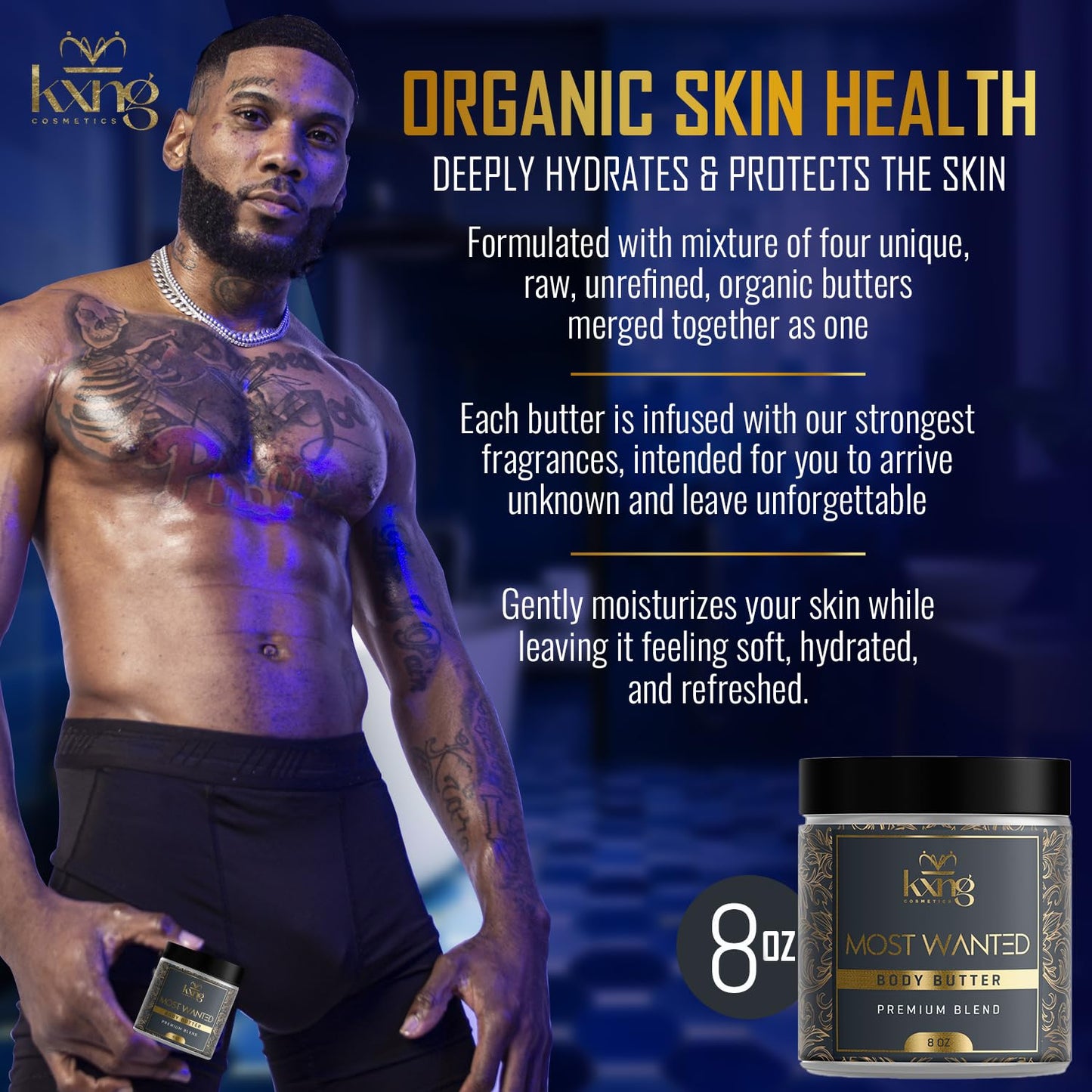 KXNG Cosmetics, Body Butter, Organic Skin Care for Men and Women, Body Moisturizer Lotions and Creams, Raw Shea Butter, Cocoa Butter, Mango, Coconut Oil, Hand, Foot, All Skin Types (Most Wanted XL)