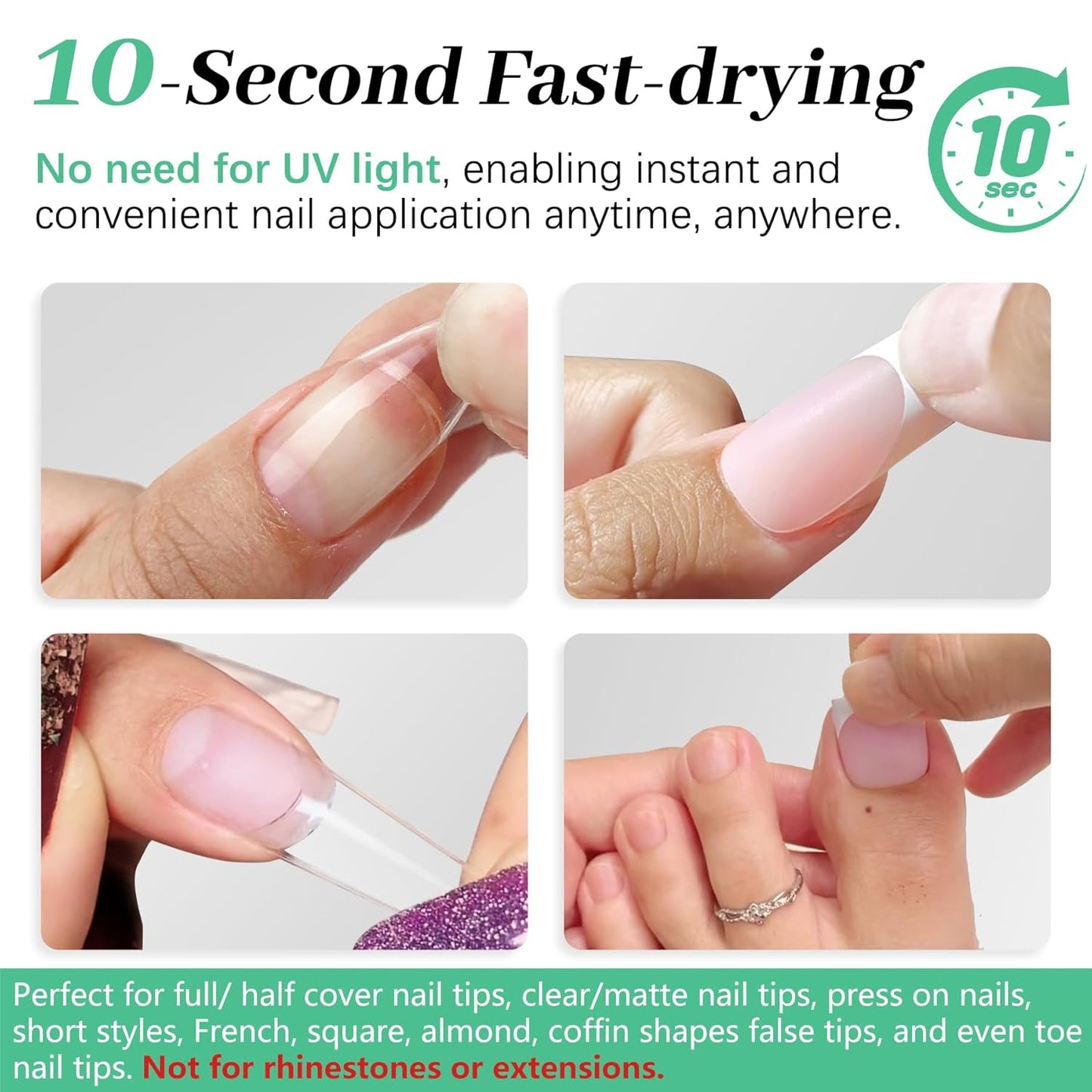 Nail Glue for Press Ons 10g & 5ml 2 in 1 Remover Pen Set, Quick Drying Semi Solid Glue on Nails No Lamp Needed Long Lasting 28+ Days, Gentle Removal Fake Acrylic Nail Tips Not for Gel Polish Base Coat
