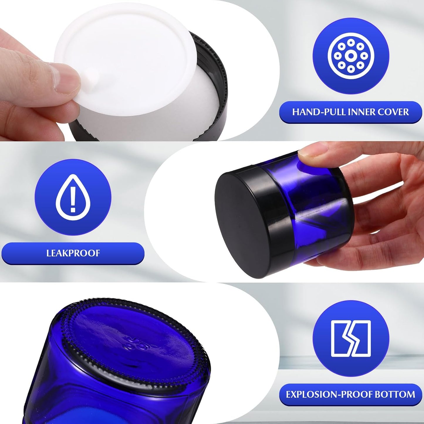 Domensi 48 Pcs 2 oz Glass Jars with Lids Travel Size Round Leakproof Empty Cosmetic Jars with Inner Liners Lid for Storing Makeup Lotions Face Cream Ointments Candle DIY Making (Cobalt Blue)