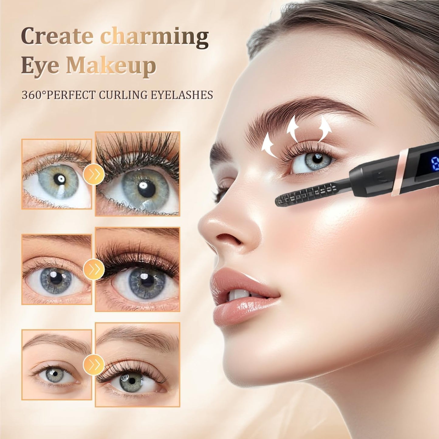 Heated Eyelash Curlers - Rechargeable Electric Eyelash Curler with 4 Heat Settings,Long-Lasting Curling Tool Includes Eyelash Brush,LED Display,Best for Women's Makeup (Black)