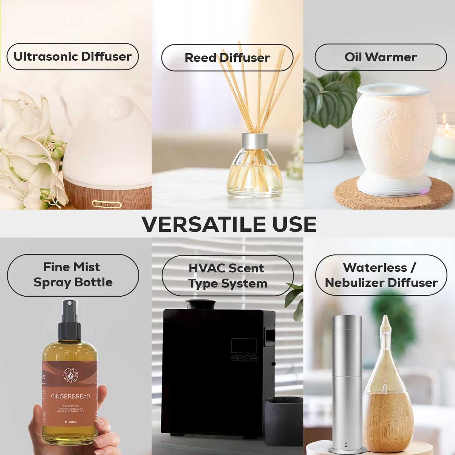 Aroma Country Gingerbread Diffuser Oil - Luxury Essential Oils for Diffuser Refill & Air Freshener Room Spray - Long-Lasting & Natural Home Fragrance, Gingerbread Scented Oil (8.5 Fl. oz)