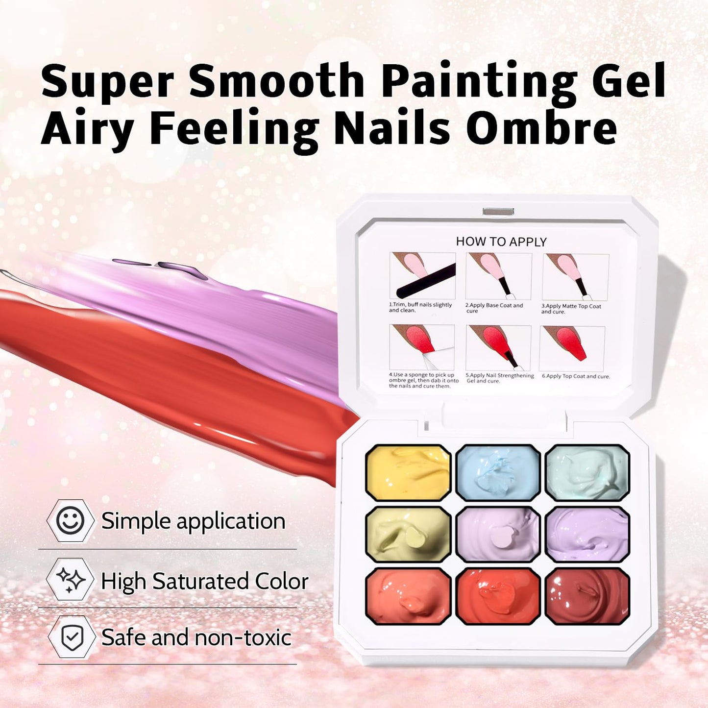 Sponge Pat Paint Nail Gel & Tools Kit, 9 Colors Ombre Nails Gradient Gel Nail Blush Blooming Aura Nails Drawing Stripper Floral Painting Nail Art, No Wipe, UV/LED Curing (9 Colors Set A)
